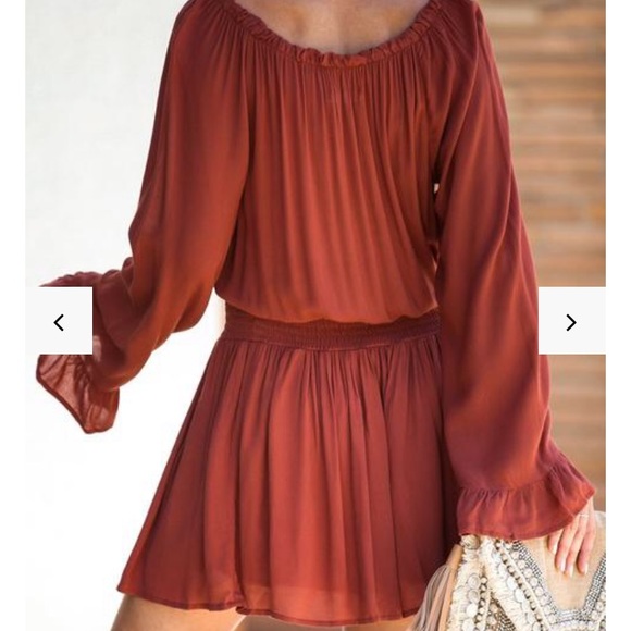 Rust off the shoulder dress - Picture 2 of 3